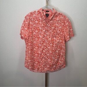 J. Crew Re-Imagined Short Sleeve Button Down Orange & White Floral Print XL